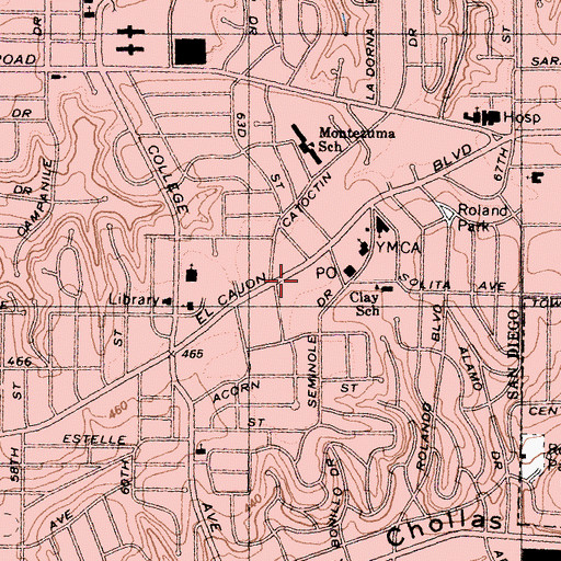 Topographic Map of The College Center Shopping Center, CA
