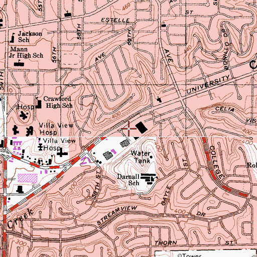 Topographic Map of University Square Shopping Center, CA