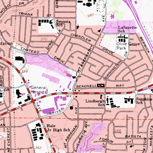 Topographic Map of Balboa Branch San Diego Public Library, CA