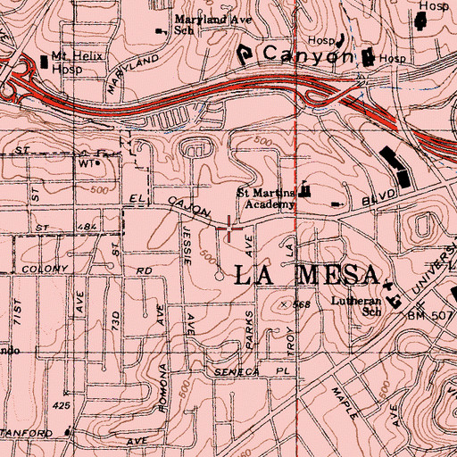 Topographic Map of Calvary Chapel of La Mesa, CA