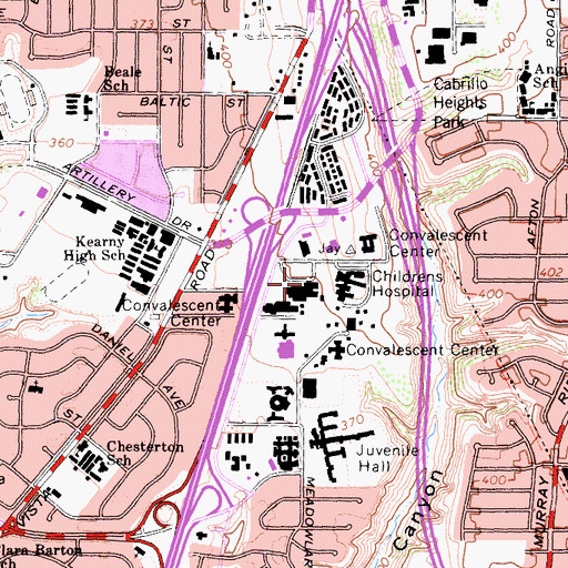 Topographic Map of Sharp Memorial Hospital, CA