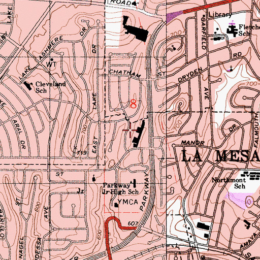 Topographic Map of Fletcher Hills Shopping Center, CA
