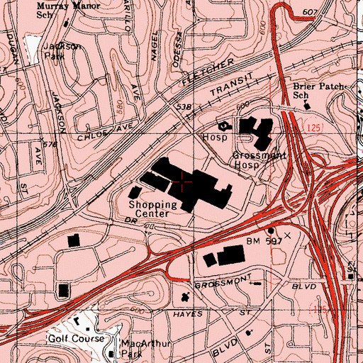 Topographic Map of Grossmont Shopping Center, CA