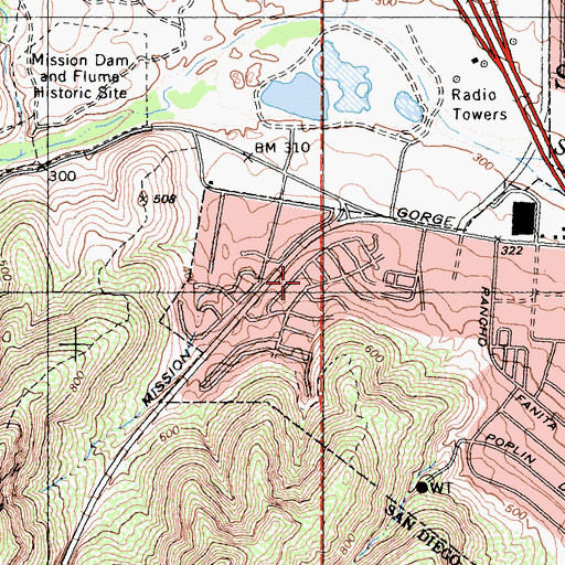 Topographic Map of Highlands Mobile Home Park, CA