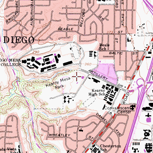 Topographic Map of Kearny Mesa Recreation Center, CA