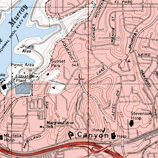 Topographic Map of La Mesa Town and Country Shopping Center, CA