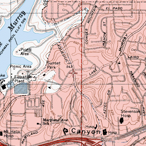 Topographic Map of Lake Murray Square Shopping Center, CA