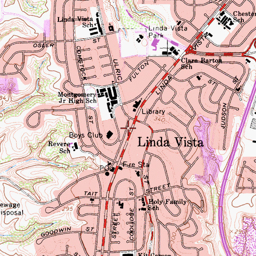 Topographic Map of Linda Vista Plaza Shopping Center, CA