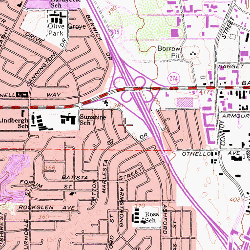 Topographic Map of Lindberg Park, CA