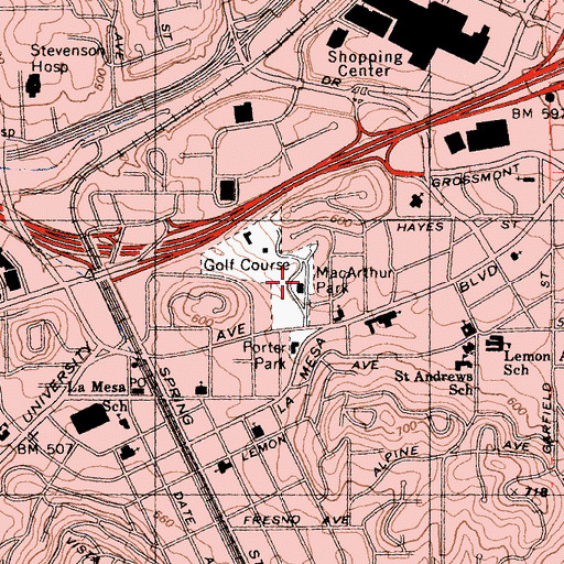 Topographic Map of MacArthur Park Recreation Center, CA
