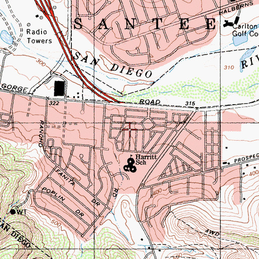 Topographic Map of Meadowbrook Mobile Home Park, CA