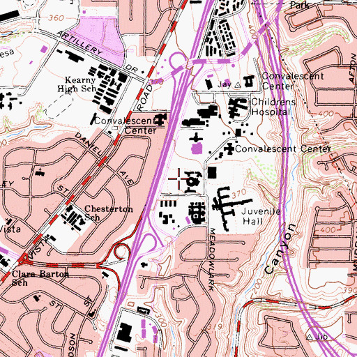 Topographic Map of Sharp Mesa Vista Hospital, CA