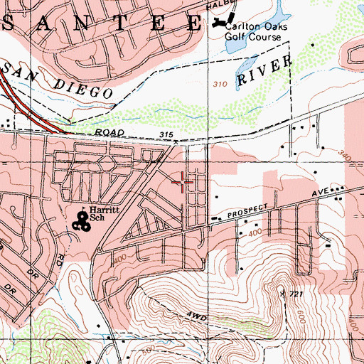 Topographic Map of Mission Gorge Villa Mobile Home Park, CA