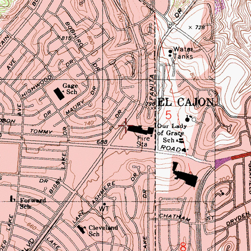 Topographic Map of Navajo Shopping Center, CA