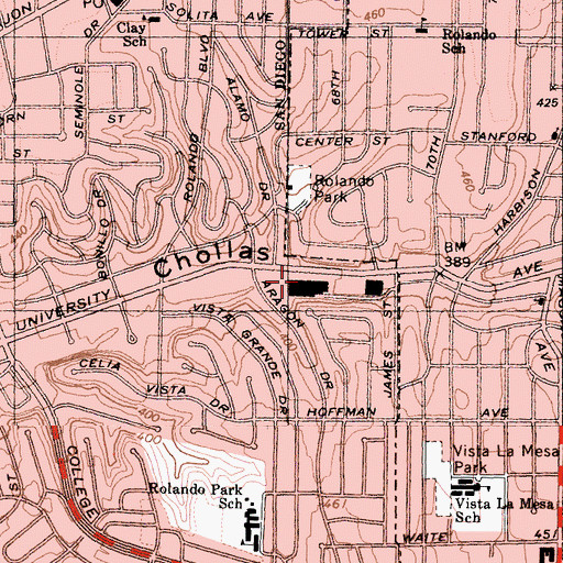 Topographic Map of Rolando Shopping Center, CA