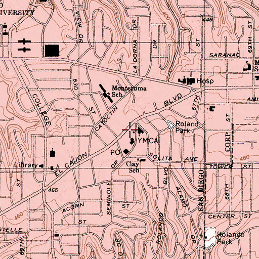 Topographic Map of Rolando United Methodist Church, CA