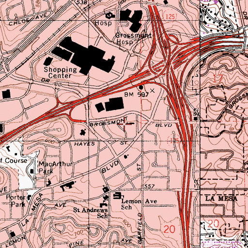 Topographic Map of Saint Lukes Lutheran Church, CA