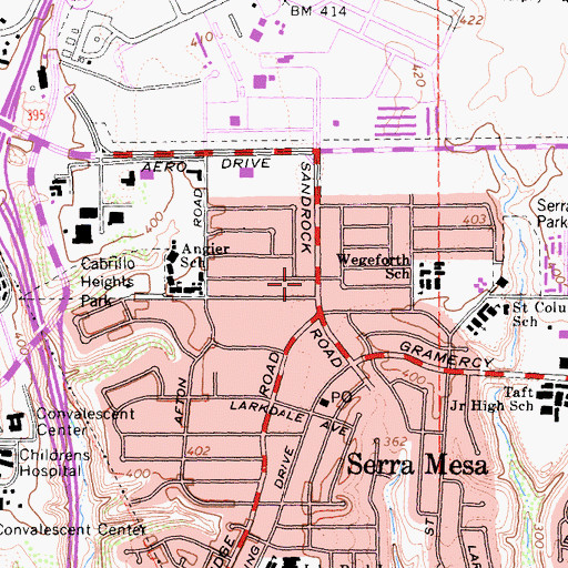 Topographic Map of Serra Mesa Branch San Diego Public Library, CA