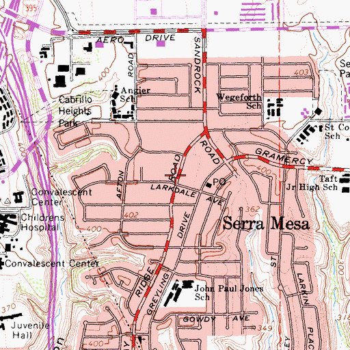 Topographic Map of Serra Mesa Shopping Center, CA