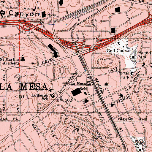 Topographic Map of South County Regional Center San Diego County Library, CA