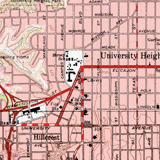 Topographic Map of University Heights Branch San Diego Public Library, CA