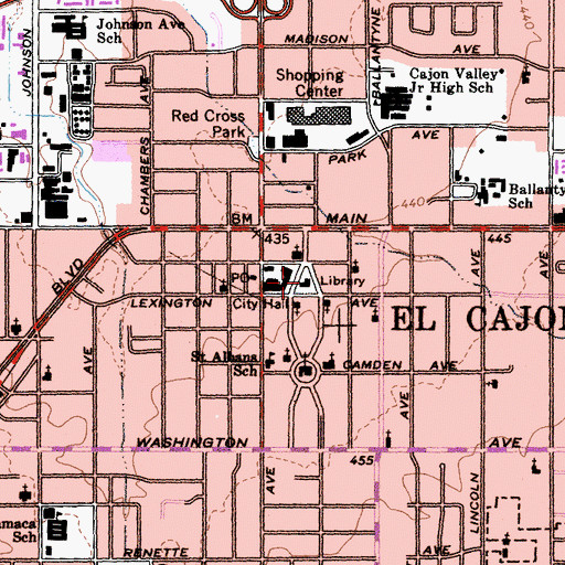 Topographic Map of East County Regional Center San Diego County Library, CA