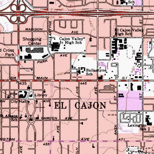 Topographic Map of El Cajon Grammar School (historical), CA