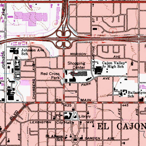 Topographic Map of El Cajon Plaza Shopping Center, CA