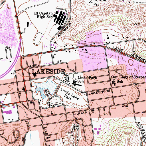 Topographic Map of Lakeside Boys and Girls Club, CA