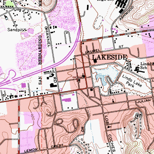 Topographic Map of Lakeside Historical Society, CA