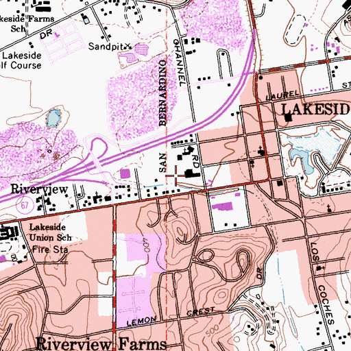 Topographic Map of Lakeside Village Shopping Center, CA