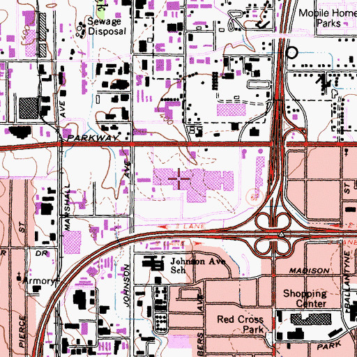 Topographic Map of Parkway Plaza Shopping Center, CA