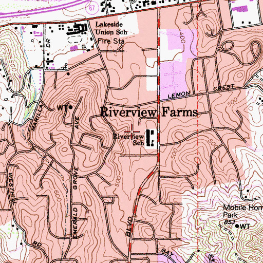 Topographic Map of River View Park, CA