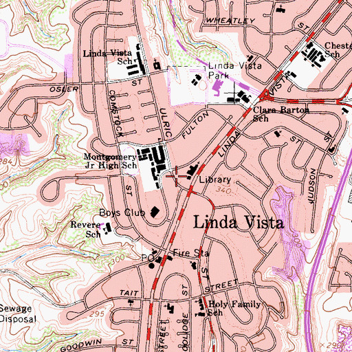 Topographic Map of Linda Vista Branch San Diego Public Library, CA