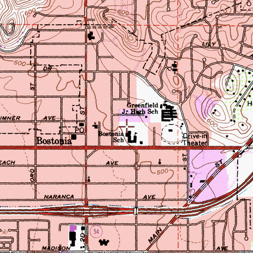 Topographic Map of Bostonia Park, CA