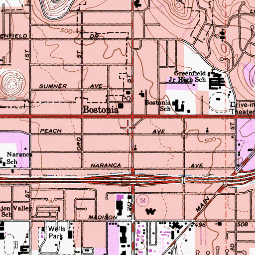 Topographic Map of Bostonia Post Office, CA