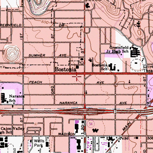 Topographic Map of Bostonia Shoppers Mart Shopping Center, CA