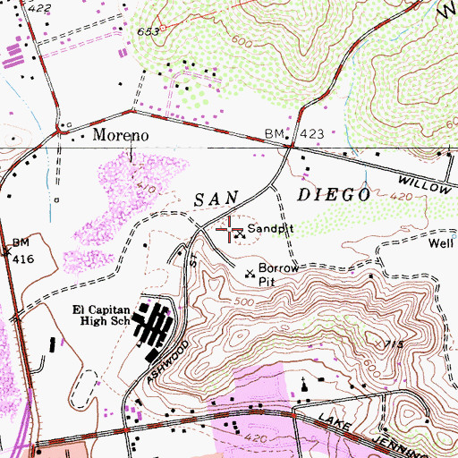 Topographic Map of Cactus County Park, CA
