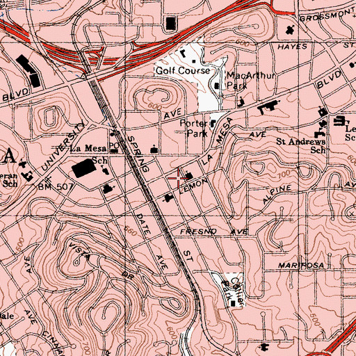Topographic Map of Central Congregational Church, CA