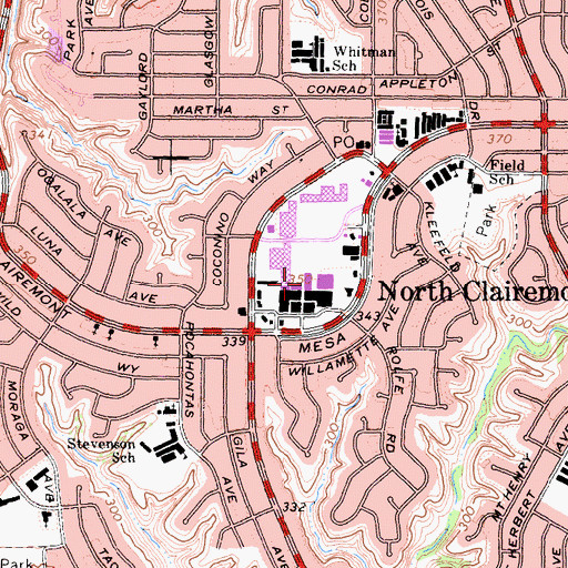Topographic Map of Clairemont Square Shopping Center, CA
