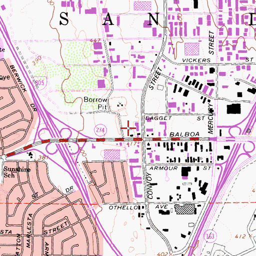 Topographic Map of Convoy Village Shopping Center, CA