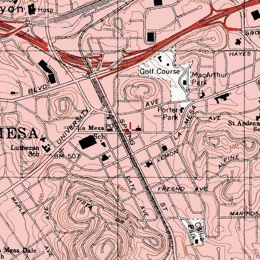 Topographic Map of First Church of Christ Scientist, CA