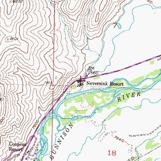 Topographic Map of Neversink Resort, CO