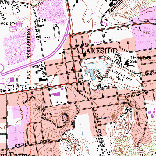 Topographic Map of Lakeside Community Center, CA