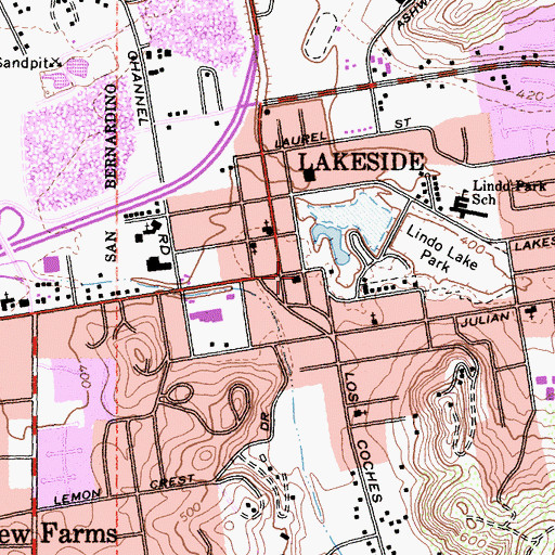 Topographic Map of Lakeside Post Office, CA