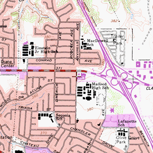 Topographic Map of Madison Square Shopping Center, CA