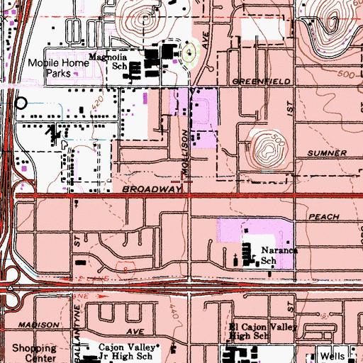Topographic Map of Mollway Mart Shopping Center, CA