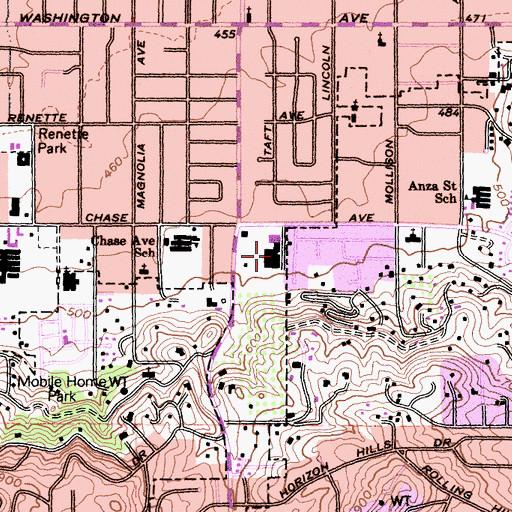 Topographic Map of Plaza de las Palmas Shopping Center, CA