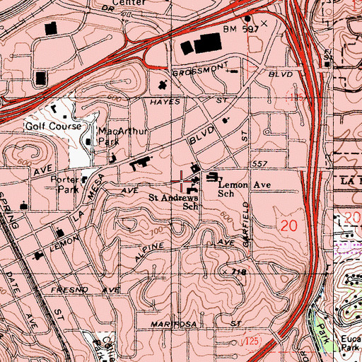 Topographic Map of Saint Andrews Episcopal Church, CA