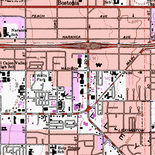 Topographic Map of Town and Country Village Shopping Center, CA